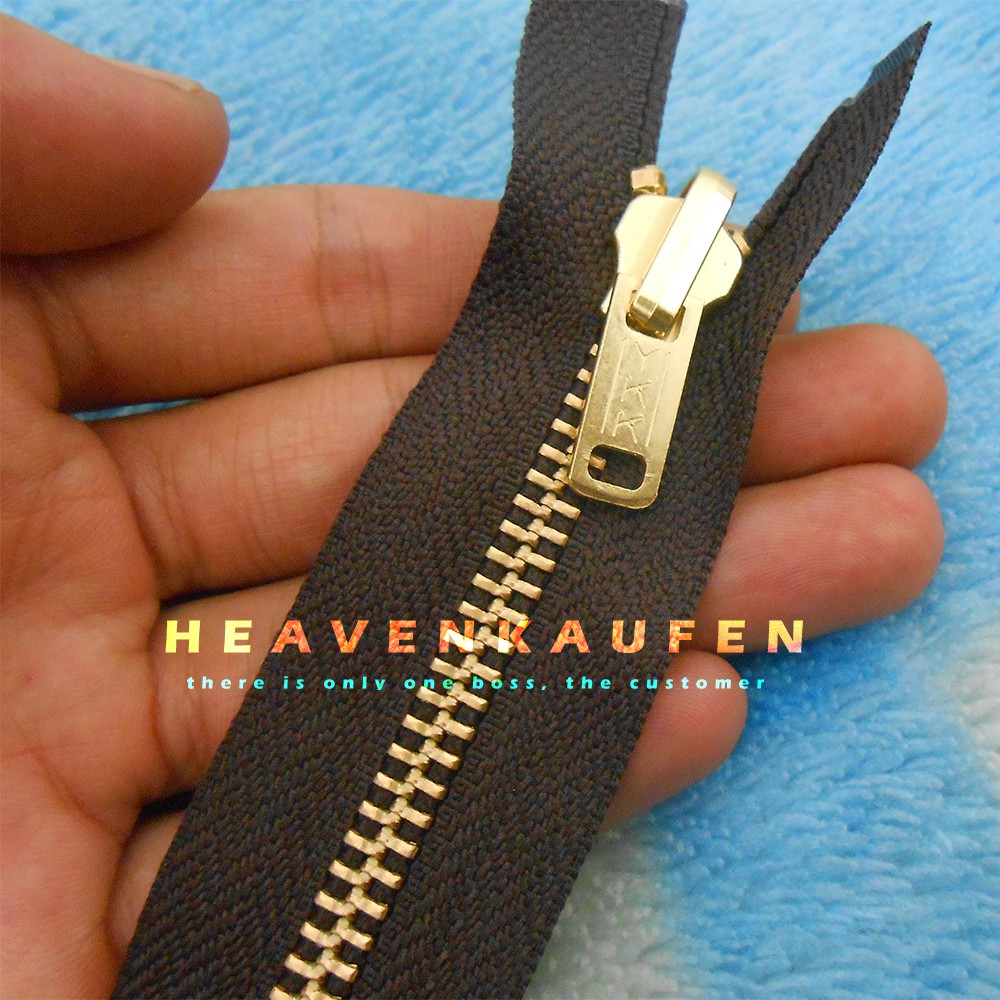 Zipper Resleting 65 cm YKK Gigi Besi Coklat - Gold / Emas Bolak Balik