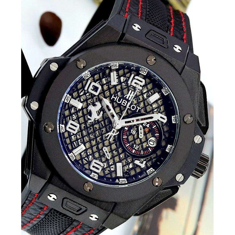 Jam Tangan Analog Pria HublotFerrari HBF2017 Chronograph Grade Ultimate Premium