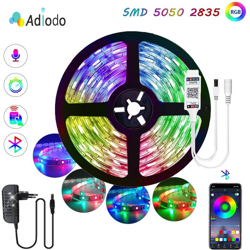 LAMPU LED STRIP 2835 5050 RGB WARNA WARNI Bluetooth IP44 5M AC 220V + ADAPTOR + REMOTE