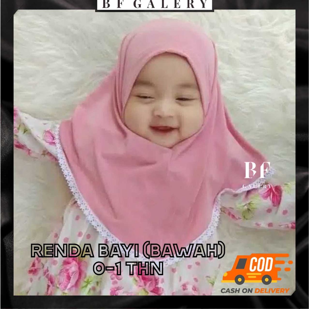 BFJ016 Jilbab Renda Bayi Tepi Bawah Renda Kids Untuk Usia 0-1 tahun Hijab Instan Bayi Bergo Instan Bahan Lembut