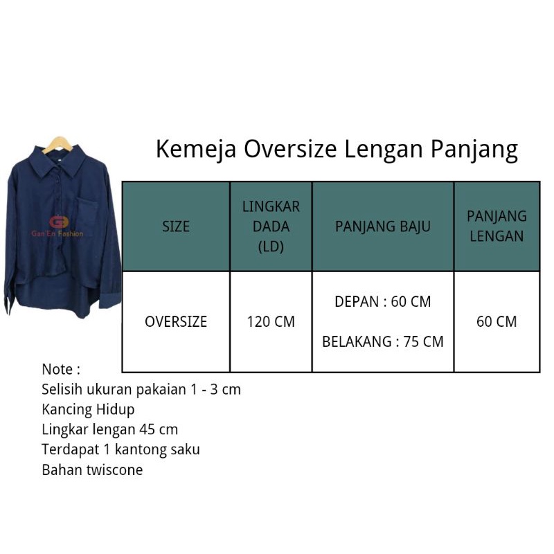 Kemeja Oversize Wanita Polos Lengan Panjang Baju Atasan Jumbo