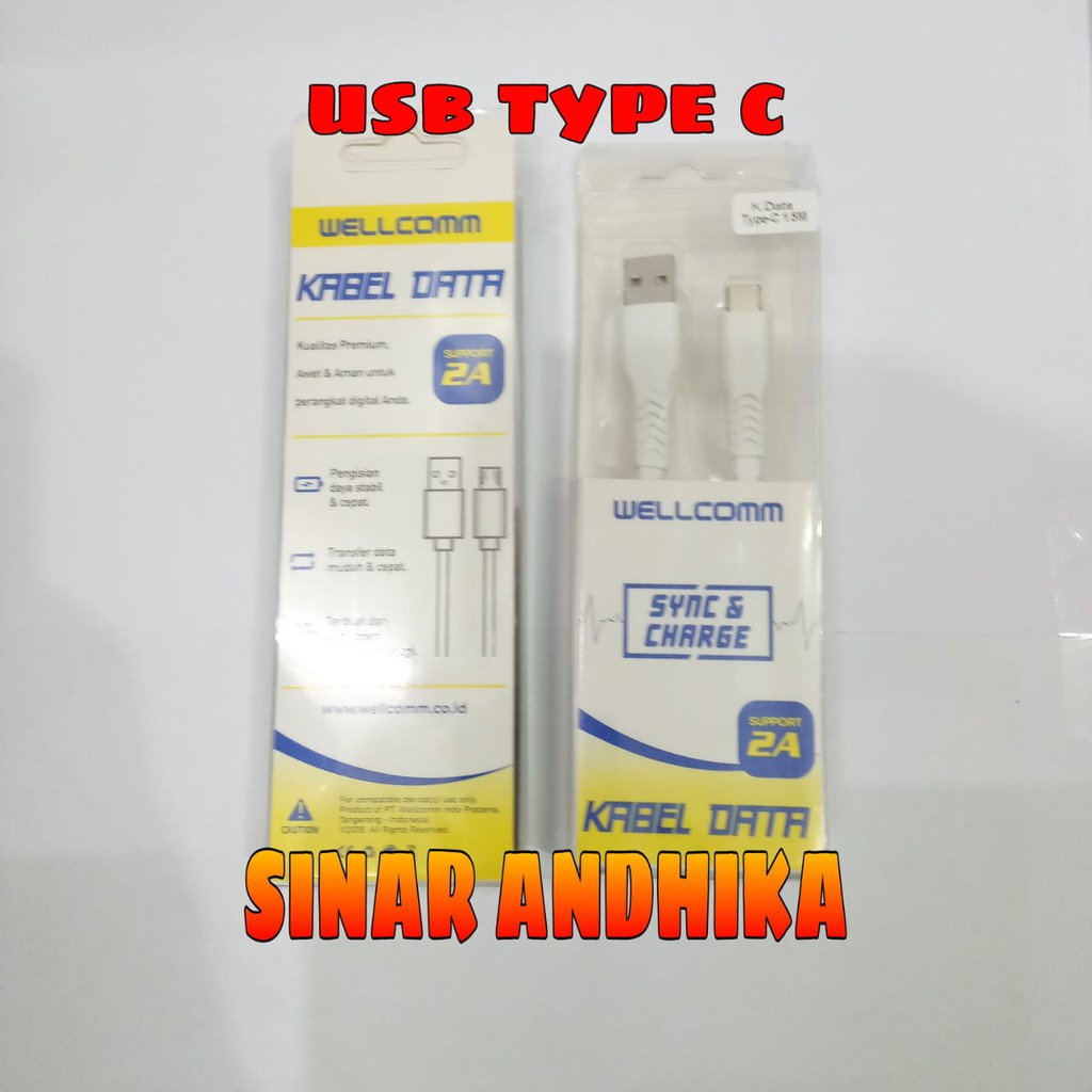 KABEL DATA WELLCOMM TYPE C USB GEPENG/FLAT 1,5 METER 2A