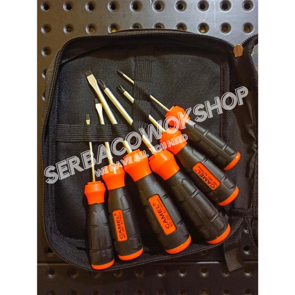 Camel Obeng Set 6 Pcs Magnet Gagang Karet Plus Minus Termurah Berkualitas