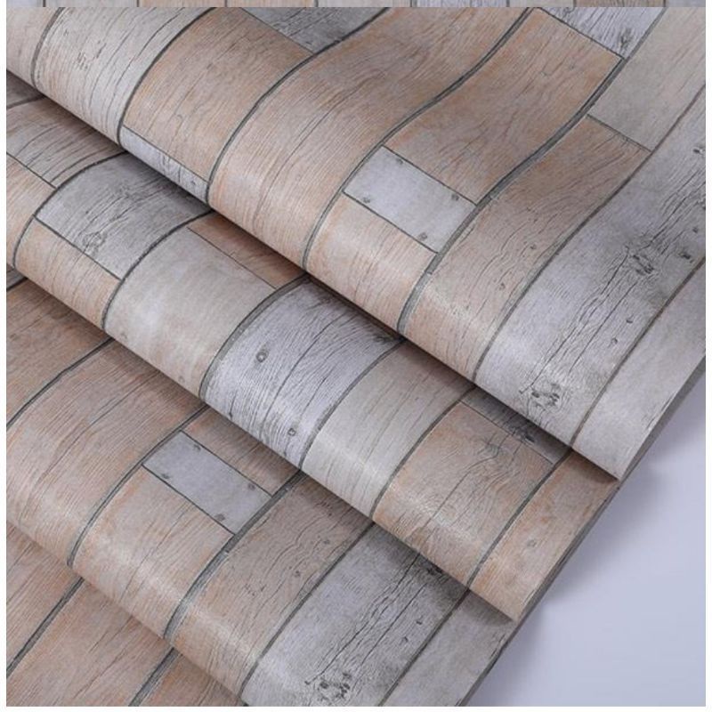Wallpaper Stiker Dinding Motif Kayu Papan Variasi Warna Coklat Muda Abu abu Muda Natural Cocok Untuk