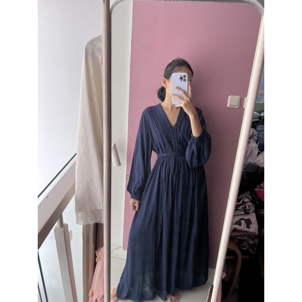 NABO - Kufnat Long Dress Navy (Dress Panjang Bahan Rayon)