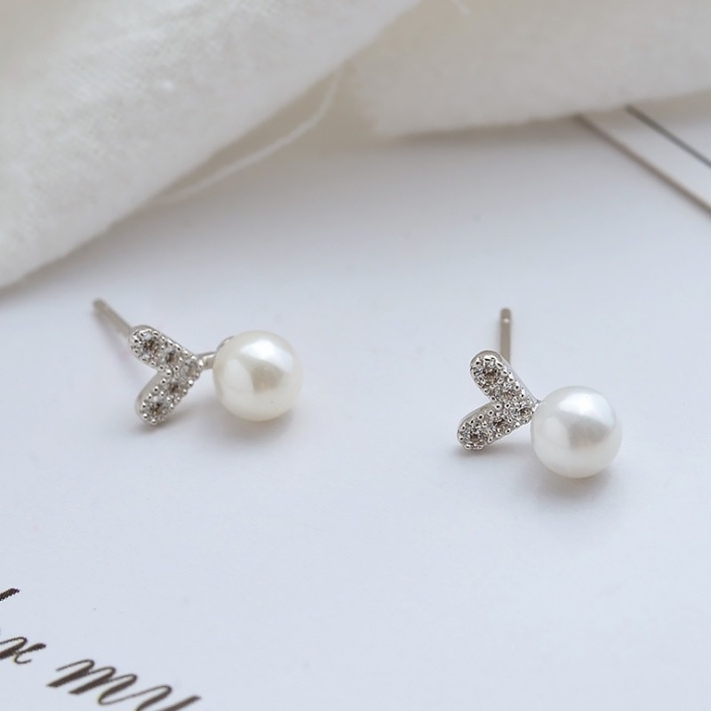 Roselife 1 Pasang Anting Tusuk Sterling Silver 925 Desain Hati Hias Kristal / Mutiara Anti Alergi Untuk Wanita
