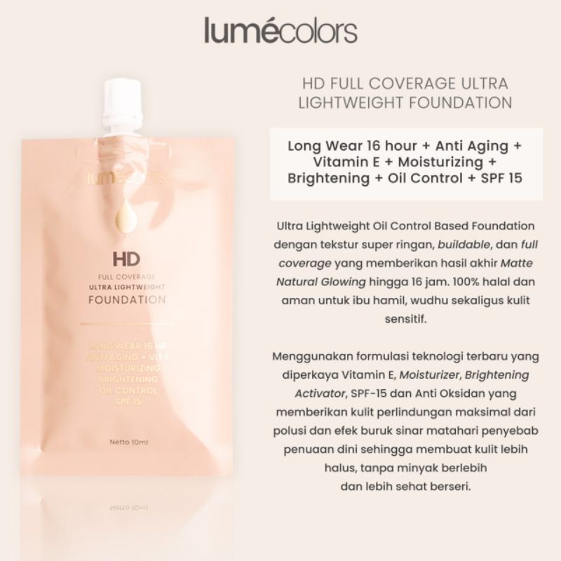 Lumecolors HD Full Coverage Ultra Lightweight Foundation Sachet Neutral Light Sand 10ml