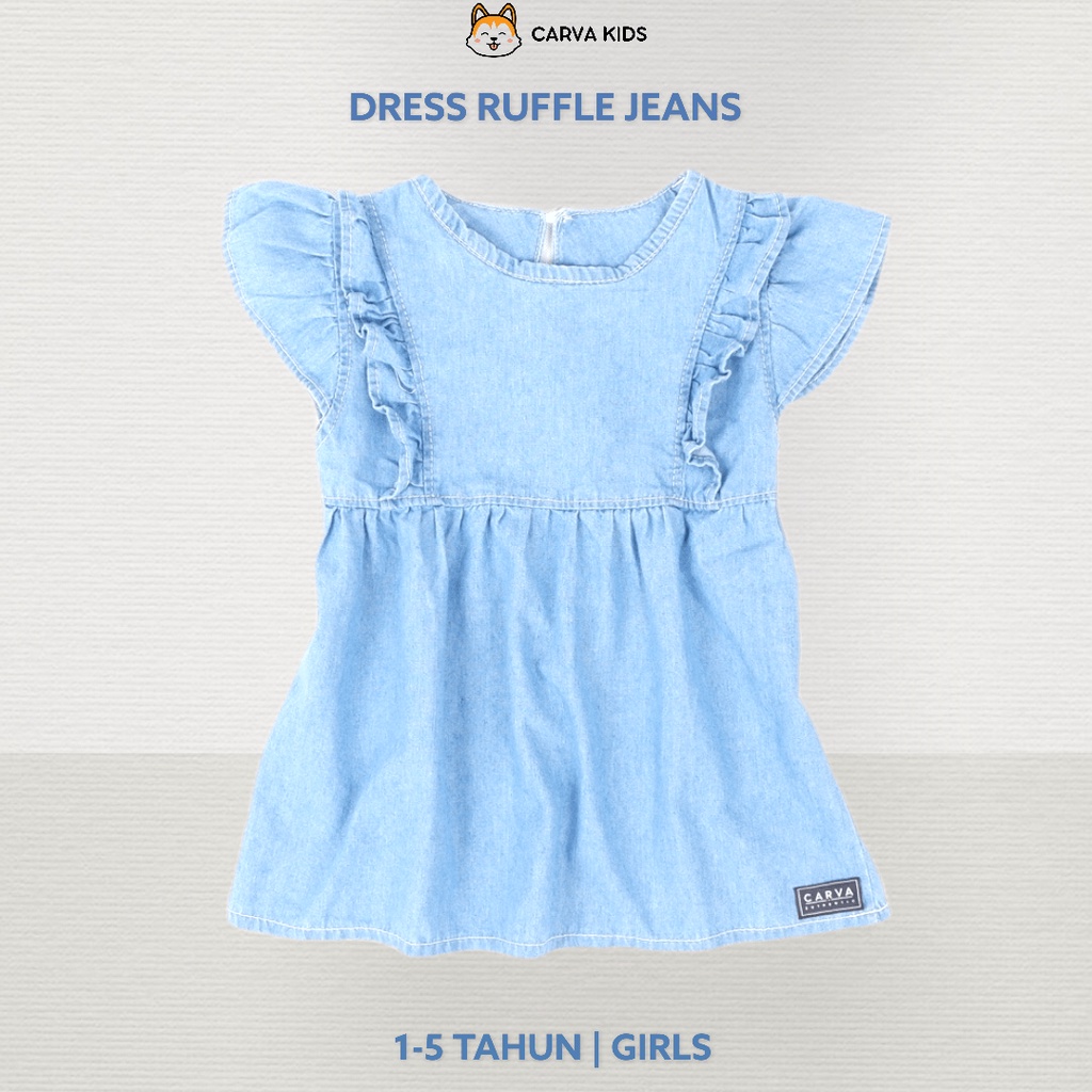 DRESS CARVA ANAK RUFFLE SOFT JEANS BAYI PEREMPUAN RAPUNZEL LUCU IMUT BEST SELLER TERMURAH