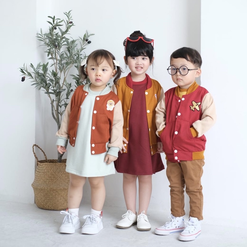 VARSITY Series Jaket Bomber Couple Anak Free Inner Kaos / Dress 6bl-6th