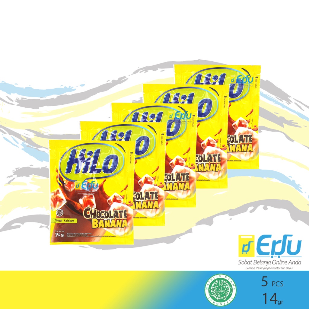 

5PCS HiLo Chocolate Banana Minuman Bubuk Susu Coklat Pisang Tinggi Kalsium Halal MUI - 5pcs x 14gr