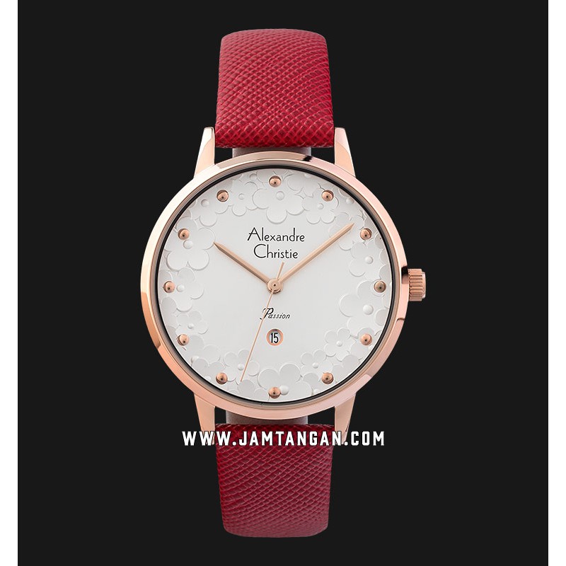 Alexandre Christie Passion AC 2794 LD LRGSLRE Ladies Silver Dial Red Leather Strap