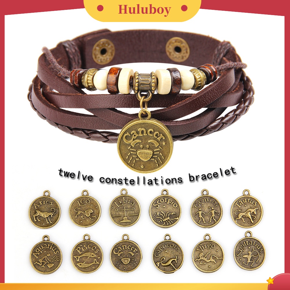 Hu Hu Hu Hu Hu Alat Bantu Pasang Kacamata♡ Gelang Tangan Kulit Imitasi Banyak Lapis Aksen Koin Motif Zodiak Retro Untuk Unisexpriawanita
