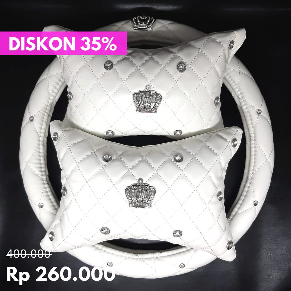 Set Bantal Mobil Mahkota Crown Berlian 2n1 Putih Import