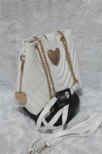 TAS IMPORT SLING BAG WANITA KOREA ORIGINAL WHITE LOVE