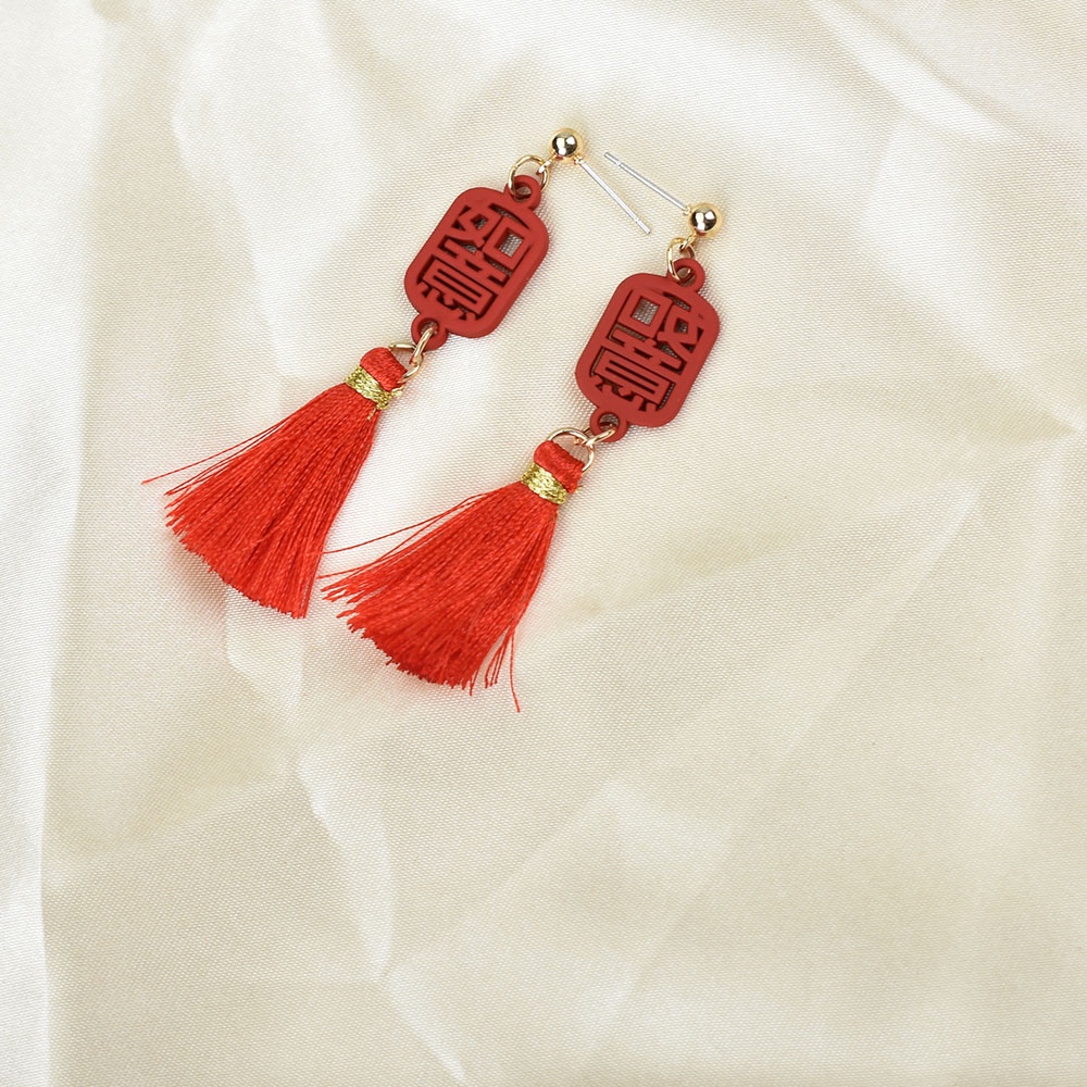 Anting Rumbai Panjang Warna Merah Gaya China Untuk Wanita