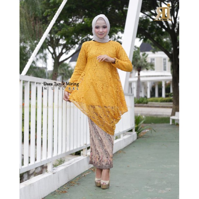 IndahKebaya | SETELAN KEBAYA MODERN / KEBAYA  TUNIK BROKAT MODEL MENCENG / CREM HIJAU BOTOL GOLD ABU