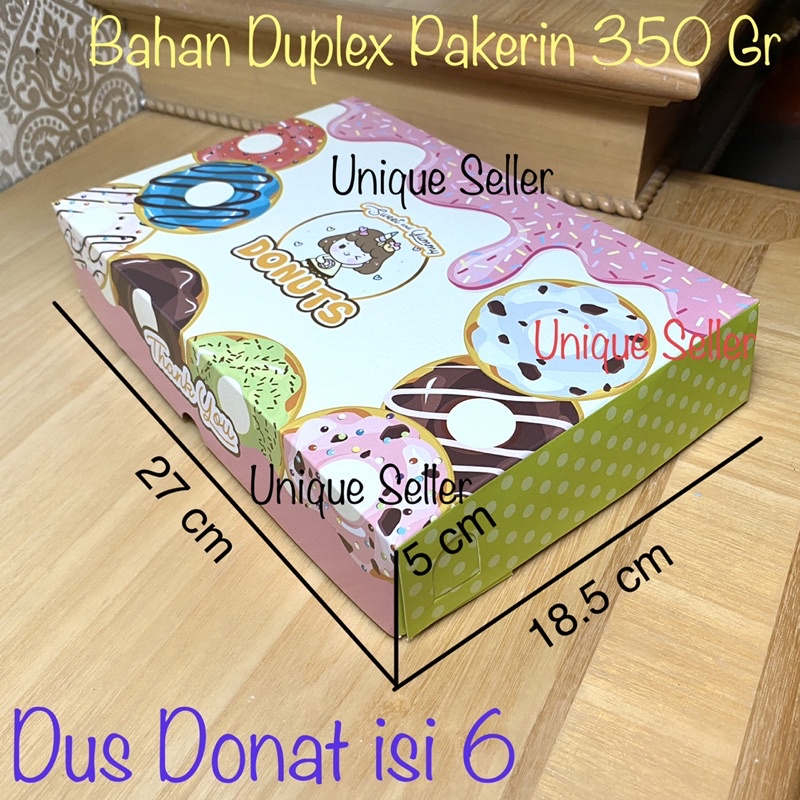 [10 pcs] Dus Donat isi 6 Full Motif 27x18.5x5 cm ISI 10 PCS / Dus Kue Roti Donat 27 x 18.5 x 5 cm / Dus Donat isi 6 Warna