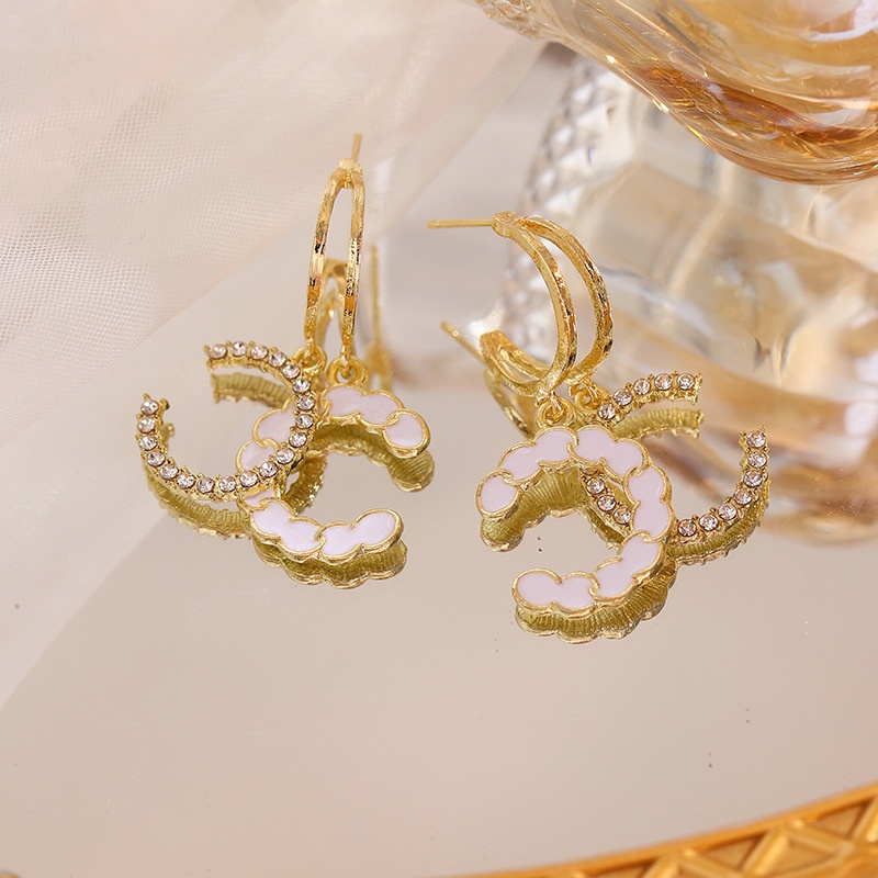 Anting Tusuk Gantung Desain Huruf C Ganda Hias Berlian Gaya Koreavintagemewah Untuk Wanita