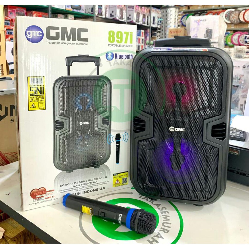 PAKET GMC 897-i SPEAKER PORTABLE MULTIMEDIA WITH BLUETOOTH USB FREE MIC WIRELESS KARAOKE