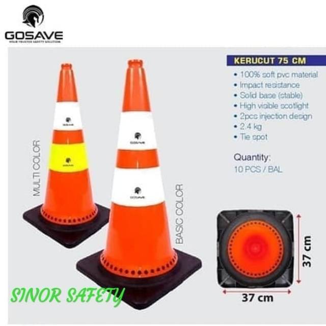 Traffic Cone 75 cm Lentur Kerucut Trafic Safety PVC ORANGE Base Hitam