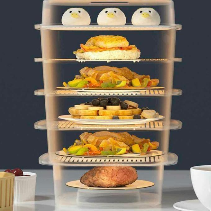 Storage enam layer tingkat Tudung saji bening Rak Susun Modern Korea