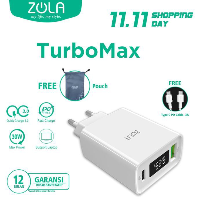 Zola Charger Turbo Max Led Display QC 3.0 & PD For Ipad pro & Macbook - Putih