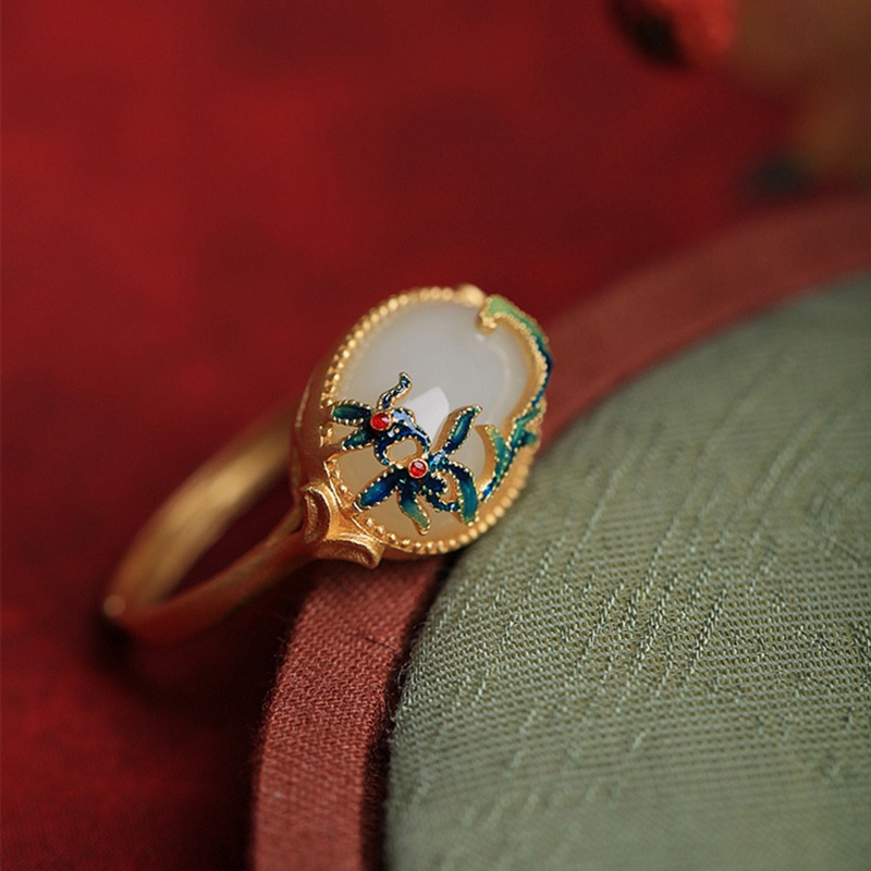 Cincin Sterling Silver S925 Model Terbuka Hias Batu Giok Hetian