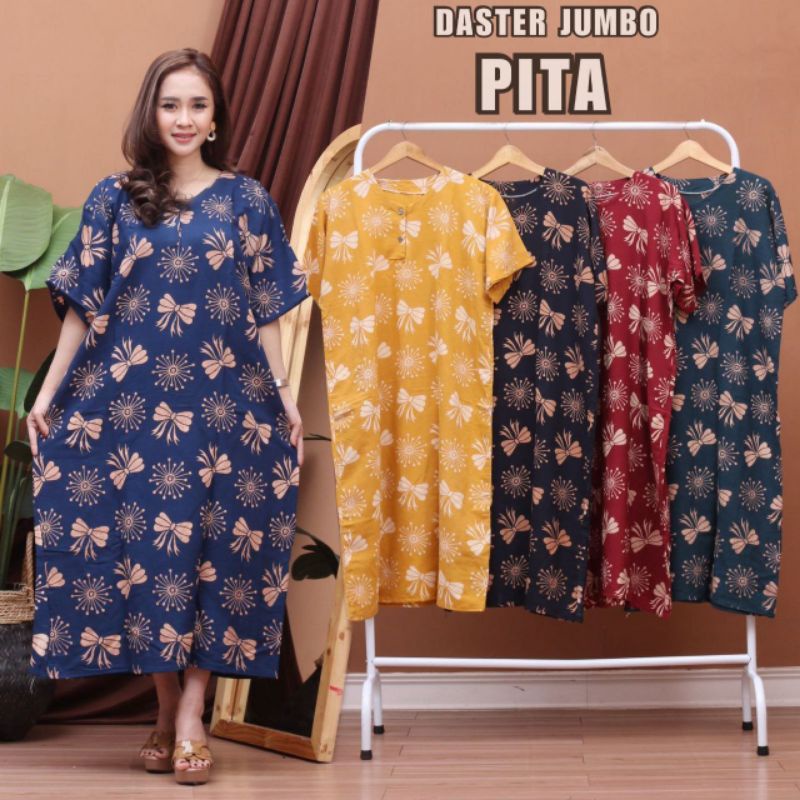 DASTER JUMBO LD 120 CM KANCING DEPAN BUSUI BUMIL BAHAN  SANTUNG RAYON HALUS ADEM BAJU TIDUR IBU LENGAN PENDEK BANYAK MOTIF-DSJ PITA