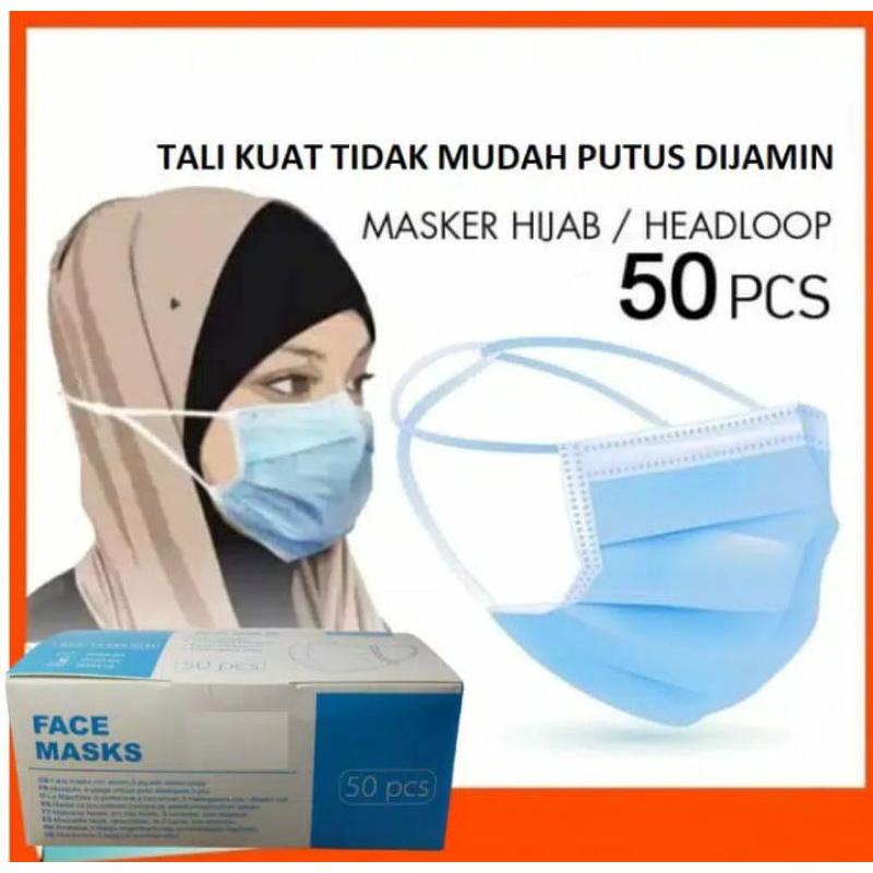 masker hijab medis / masker medis hijab / masker headlop biru / masker headloop biru / masker medis 
