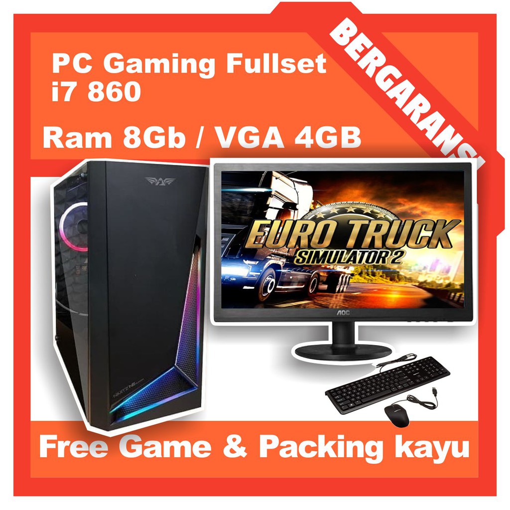 PC Gaming Fullset i7 - LCD 19&quot; - VGA 4gb ddr5 Lancar ets2 dan game jaman now