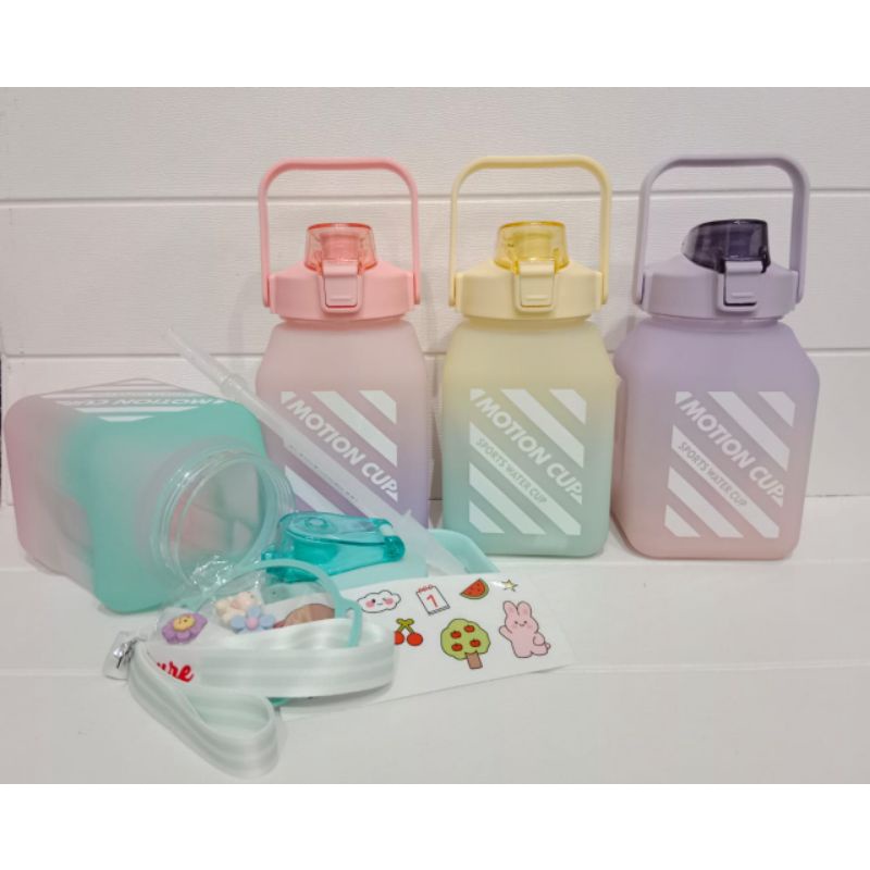 0TERBARU BOTOL MINUM KOTAK GRADASI -UK 1500 PLUS STIKER &amp;TALI PANJANG