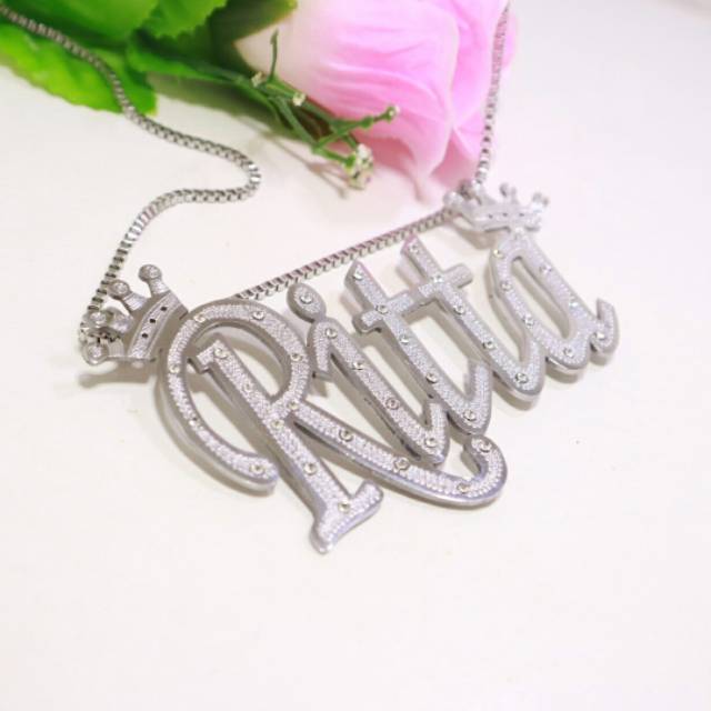 Kalung nama grafir permata(pembuatan 2 hari) /kalung nama custom /kalung nama mahkota