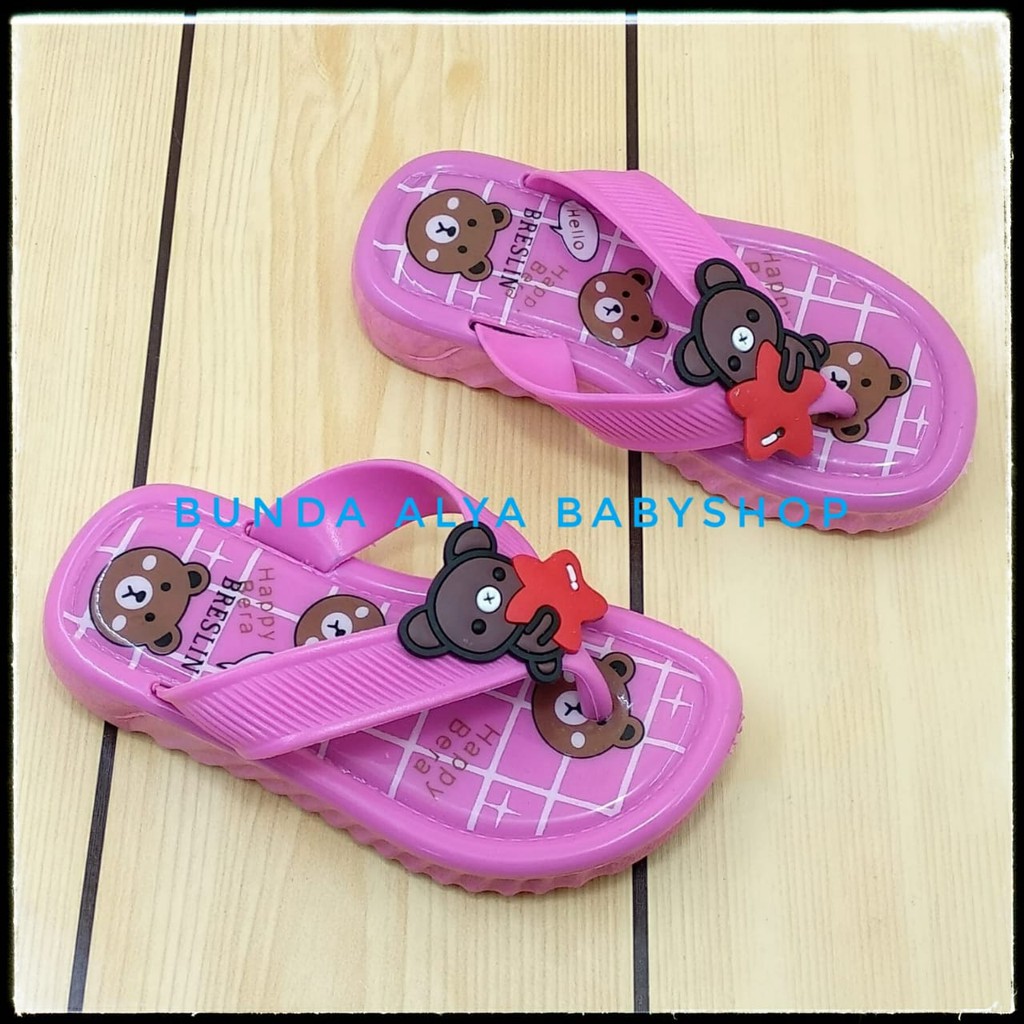 Sandal Anak Perempuan Jepit IMPORT Usia 1 2 3 Tahun FANTA - Sandal Anak Cewek Lentur Motif Love Bear Alas Karer Anti Licin Size 24 - 29