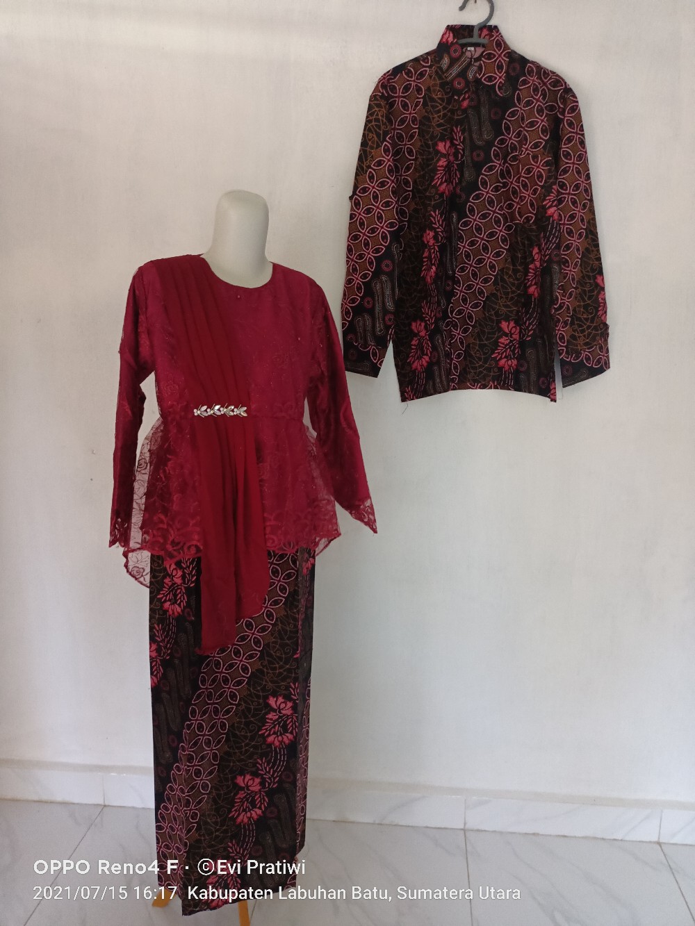 Kebaya Couple Maura Couple - Sania Ruffle Batik Couple Ori Ndoro Jowi Dnt Garansi Cp Parang Maron
