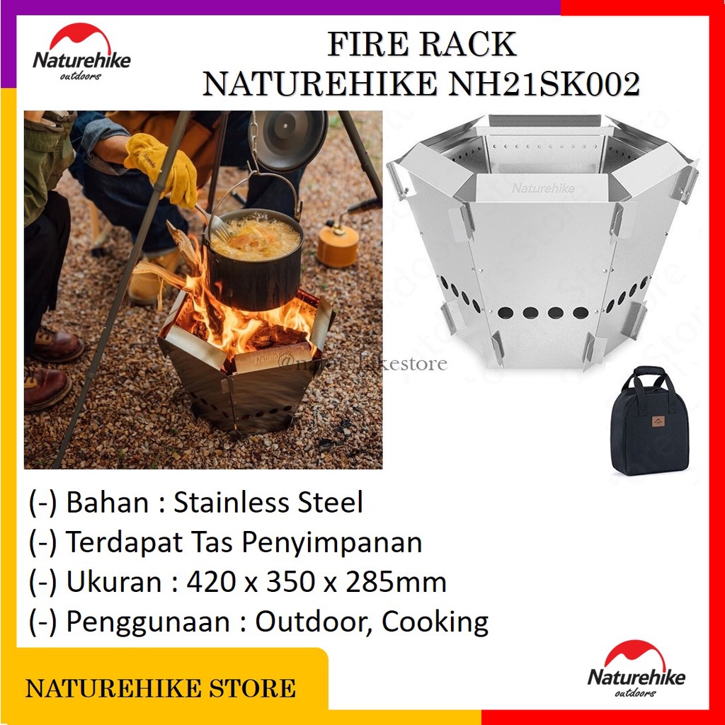 Folding Fire Rack Rak Api Lipat Stainless Steel Camping Outdoor Gunung Naturehike NH21SK002 Anti Kar