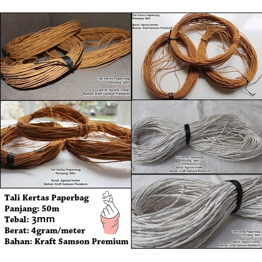 

Tali Kertas Rami Paper Bag Tas Kantong Paperbag Goodie Bag Paper Rope 3mm Kraft Samson Bisa Grosir