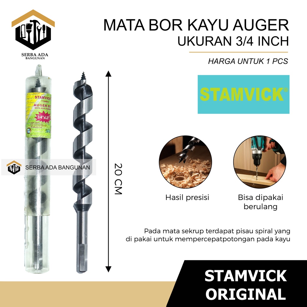 MATA BOR PENDEK AUGER BIT STAMVICK 3/4&quot; x L8 dan 5/8 BAGUS BERKUALITAS