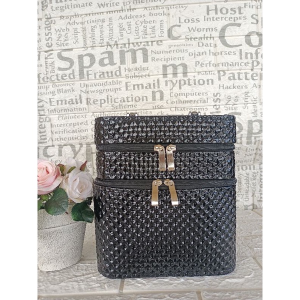 pouch makeup susun croco salak black/ tas kosmetik/ makeup box