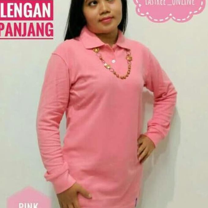 POLO SHIRT CEWEK POLOS LENGAN PANJANG PIQUE LACOSTE PINK PEACH