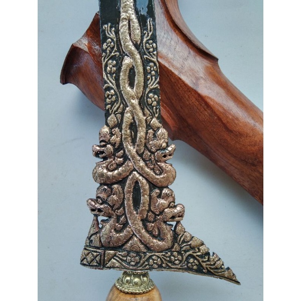 Keris Nogo Tumpuk Kinatah Kuningan Sepuh Emas