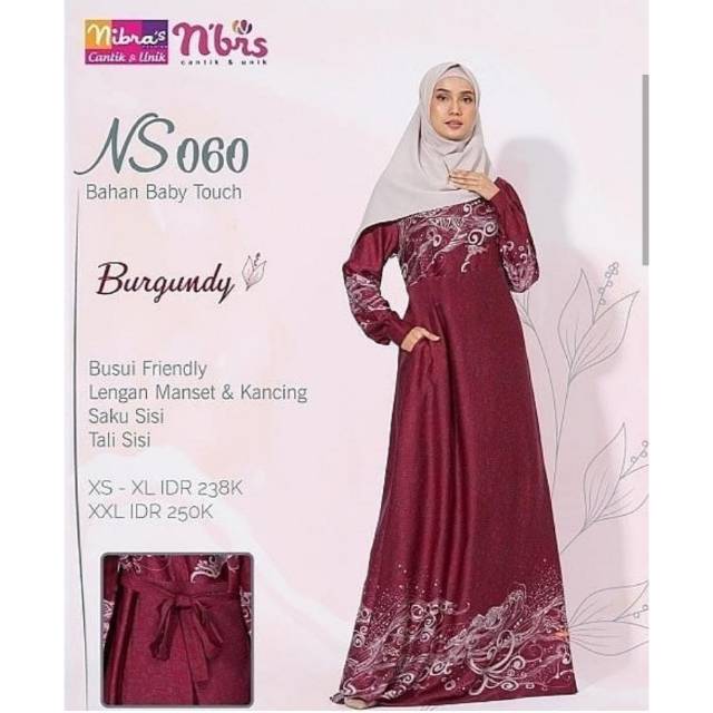 TERLARIS gamis Casual Nibras - NS 060 Burgundy