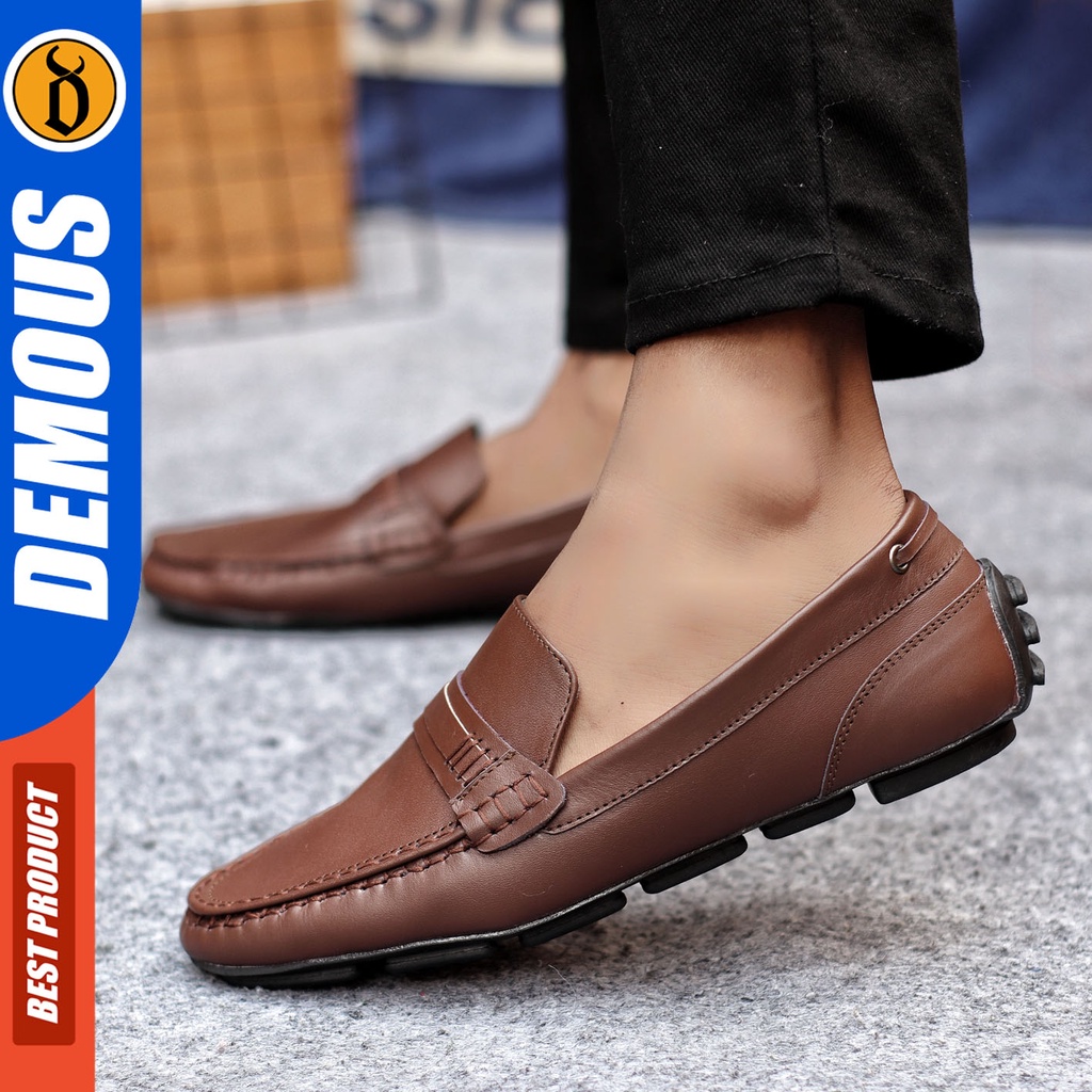 Sepatu Slip On Pria Sepatu Casual Pria Kulit Asli Kerja Kantor Kuliah Kondangan Sepatu Slop Pria Sepatu Hitam Pria DEMOUS VOXY