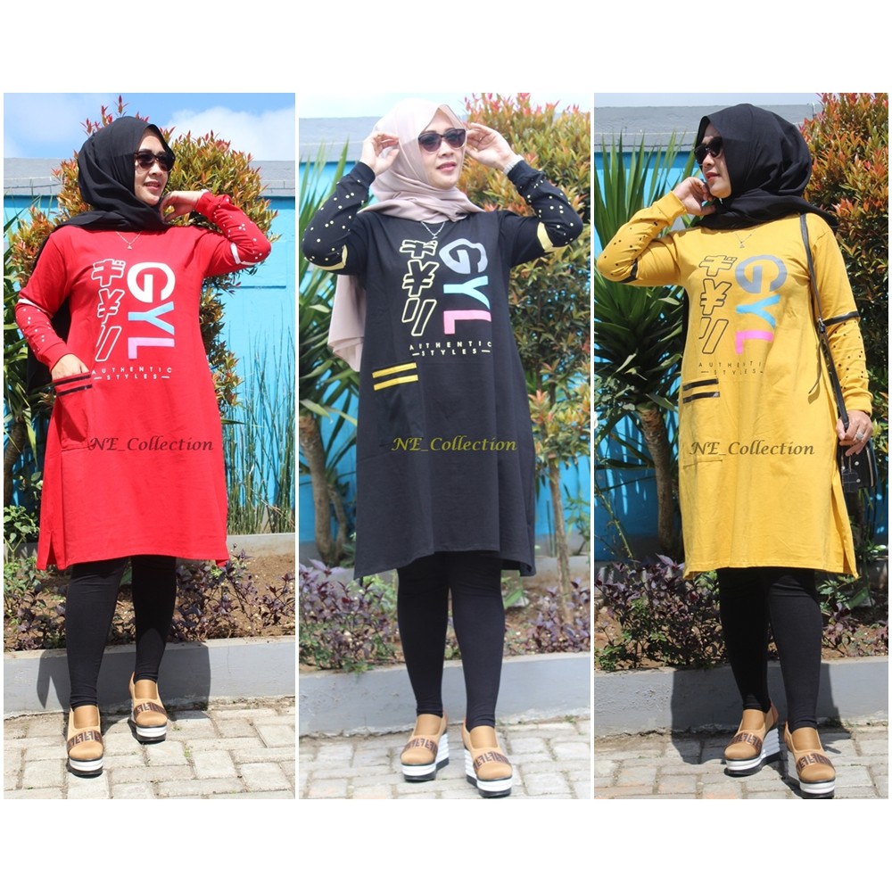 Tunik Kaos Wanita Atasan Muslim Wanita Tunik Model GYL Motif Baru Modis