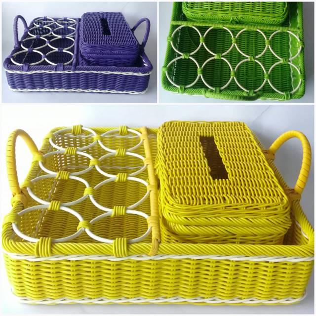 Set tempat tisu dan aqua gelas rotan sintetis/ set air mineral dan tempat tissue