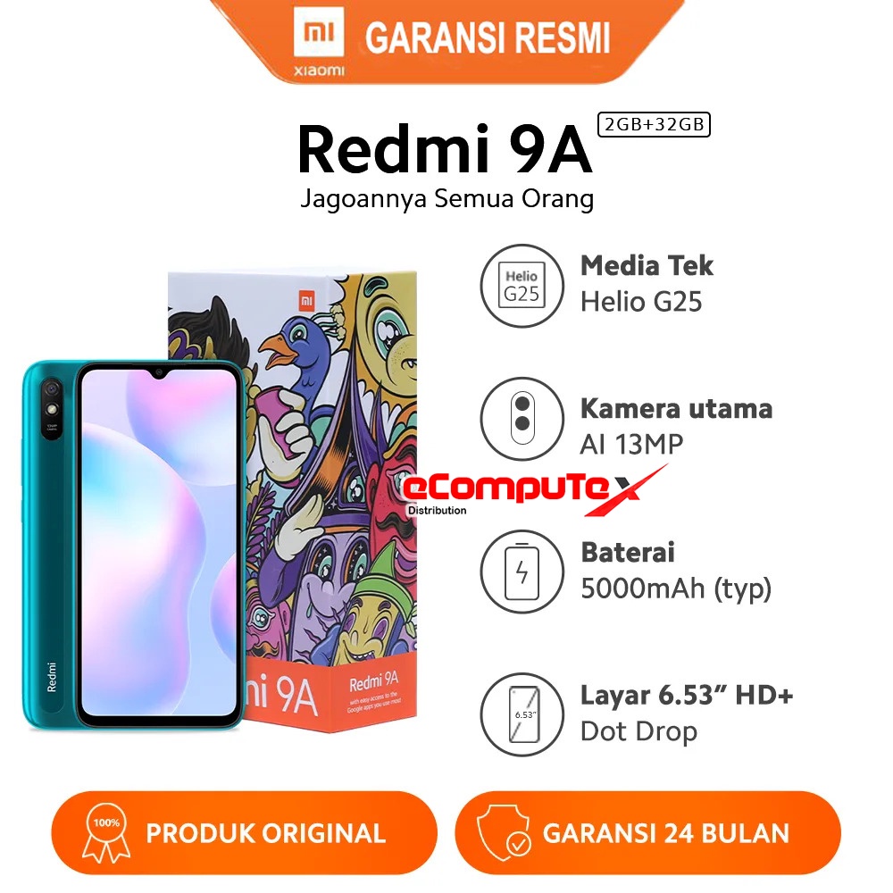 HANDPHONE XIAOMI REDMI 9 A 2GB / 32GB / HP XIAO MI REDMI 9A 2/32 ORIGINAL GARANSI RESMI