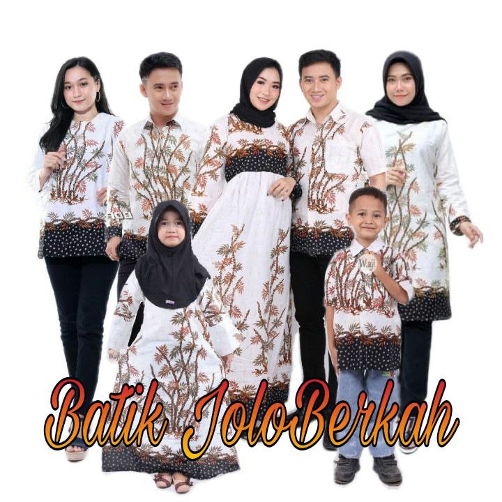 Promo Batik Couple Keluarga Sarimbit Sania Ruffle Batik Ori Ndoro Jowi Motif Bambu Putih