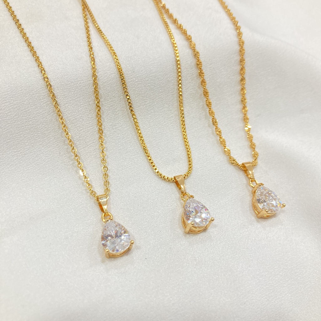 Kalung Liontin Lapis Emas Permata Tetes Zircon Macam Model Rantai Aksesoris Perhiasan