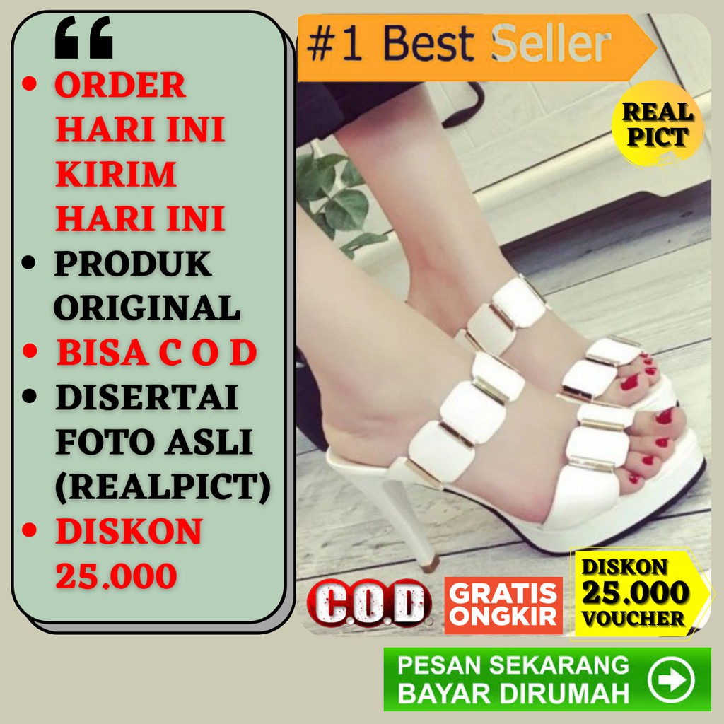Sandal Sendal Hak Tinggi High Heels Heel Higheels Wanita Cewek Import Anak Murah Perempuan Putih Ker