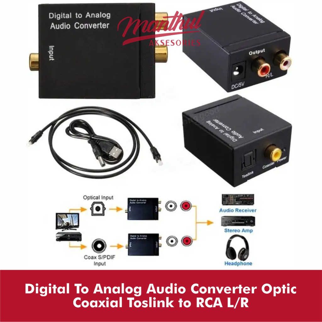 Digital To Analog Audio Converter Optic Coaxial Toslink to RCA L/R