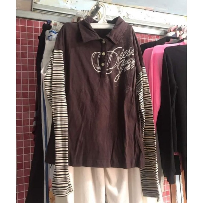 T-Shirt Berkerah Branded DSX Diesel Exchange Brown Anak laki Kaos Coklat Lenganpanjang Cowok